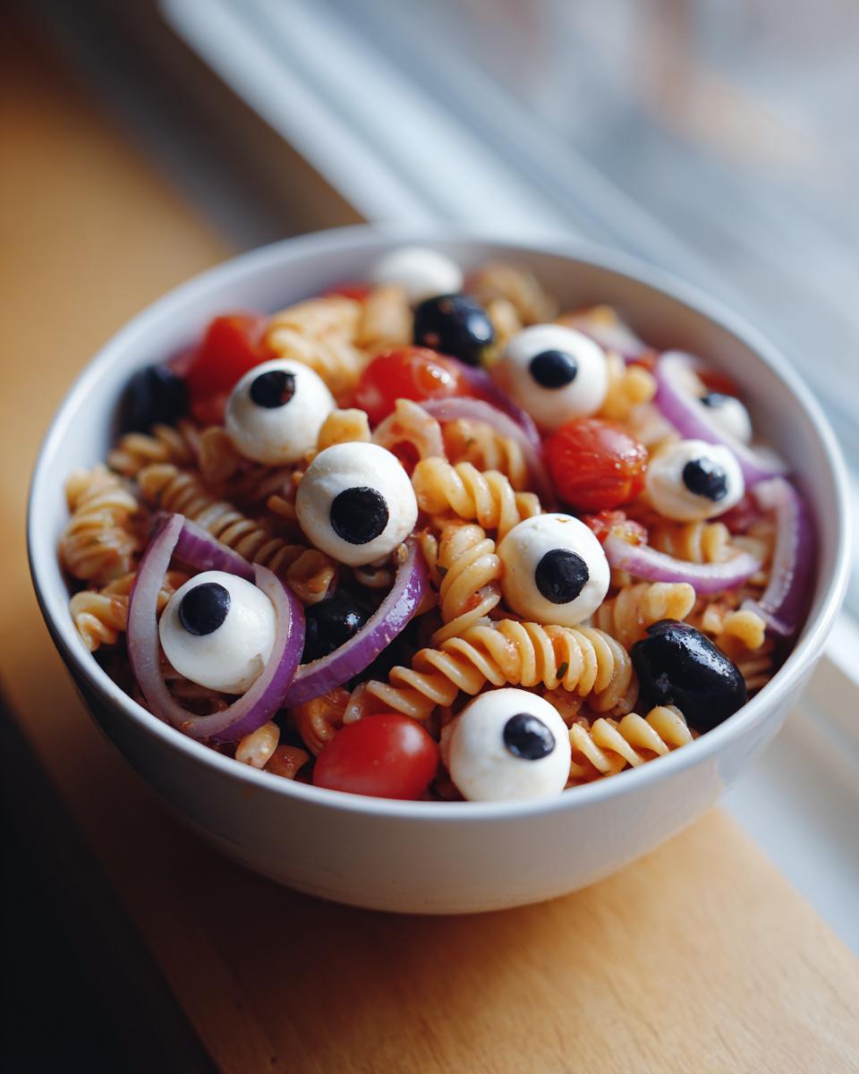 Spooky Pasta Salad with Mozzarella Eyeballs - detail 1