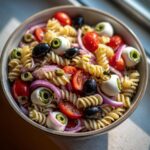 Spooky Pasta Salad with Mozzarella Eyeballs
