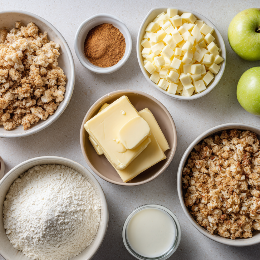 Ingredients for mini apple crisp cheesecakes