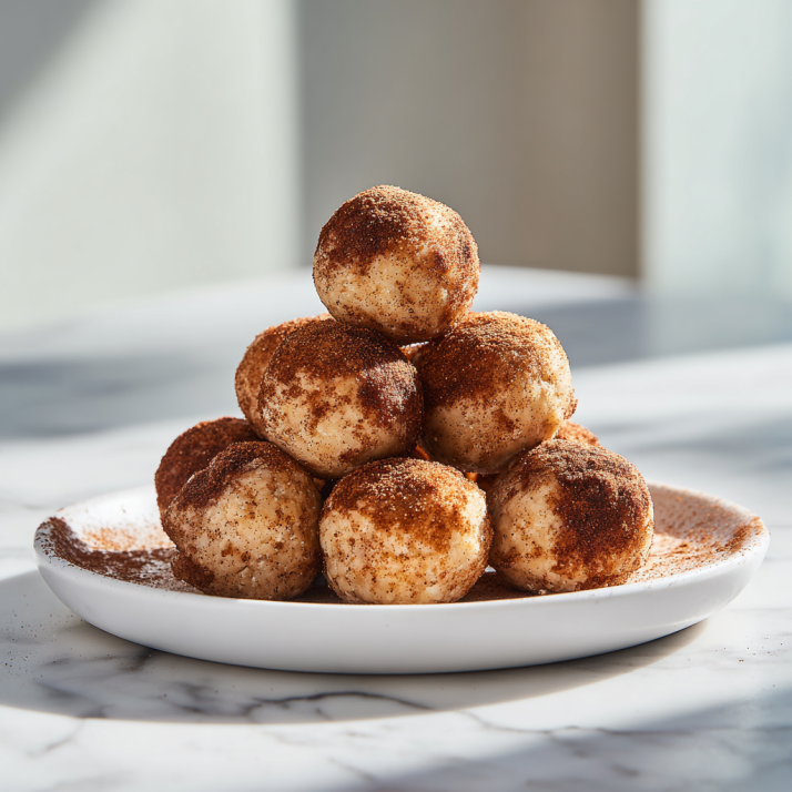 Amazing Cinnamon Roll Protein Bites: 10 Min Snack 8 Cinnamon protein bites plated and ready