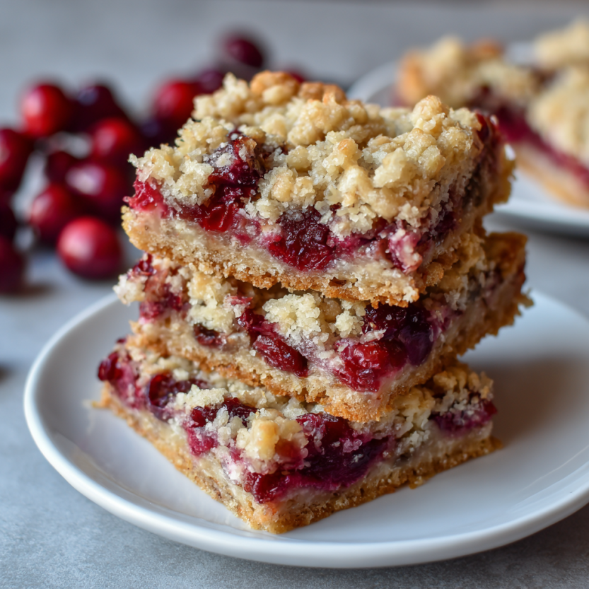 Amazing Moist Christmas Cranberry Bars, 100 Calories 8 Sliced cranberry bars on a plate