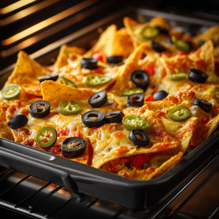 Amazing Halloween Nachos for Bewitching Party Food 6 Halloween nachos baking in oven with melty cheese