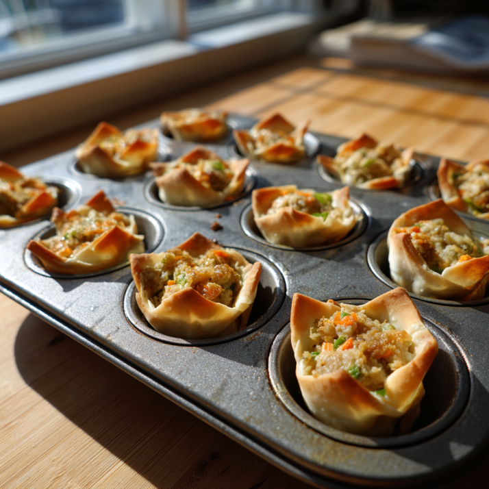 Amazing Spinach & Artichoke Wonton Cups: 10 6 Wonton cups baking with cheesy filling