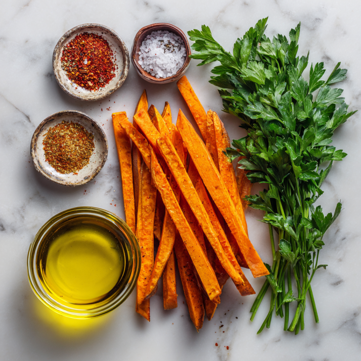 Crispy Easy Sweet Potato Fries (Healthy) in 15 5 Raw sweet potato fries and seasonings