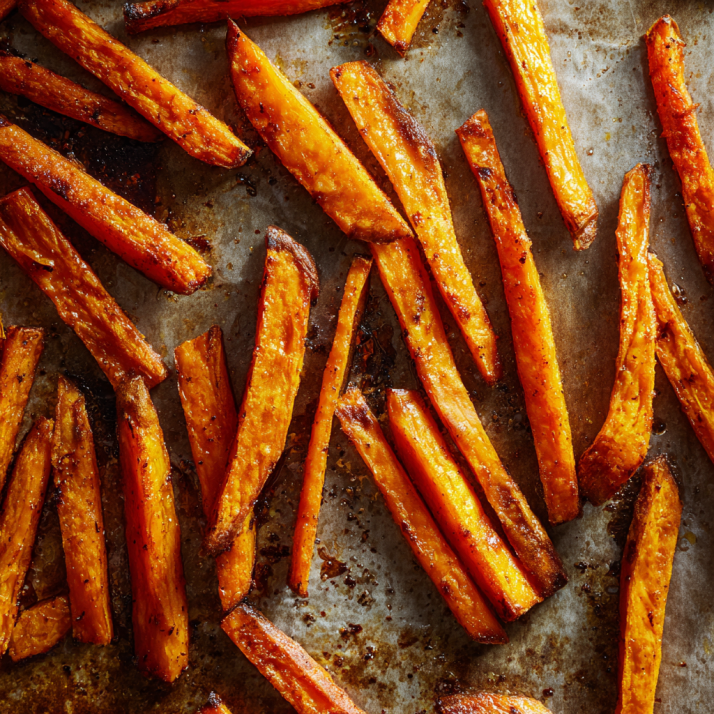 Crispy Easy Sweet Potato Fries (Healthy) in 15 6 Sweet potato fries crisping in the oven