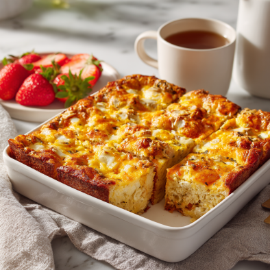 Mixing sausage, eggs, and hashbrowns for breakfast casserole