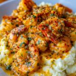 Creamy Garlic Shrimp Over Mashed Potatoes