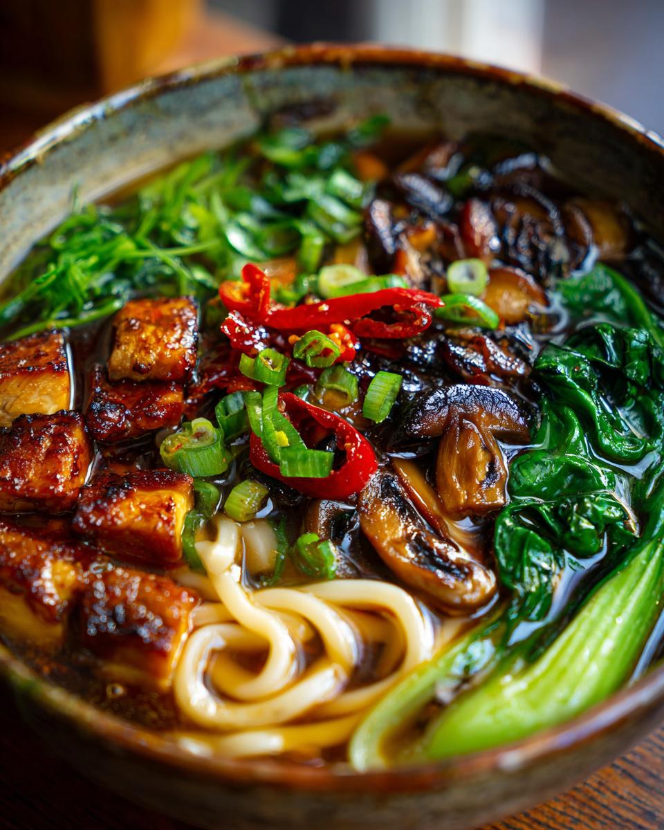Miso Udon Noodle Soup with Teriyaki Mushrooms - detail 1