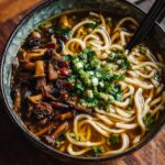 Miso Udon Noodle Soup with Teriyaki Mushrooms