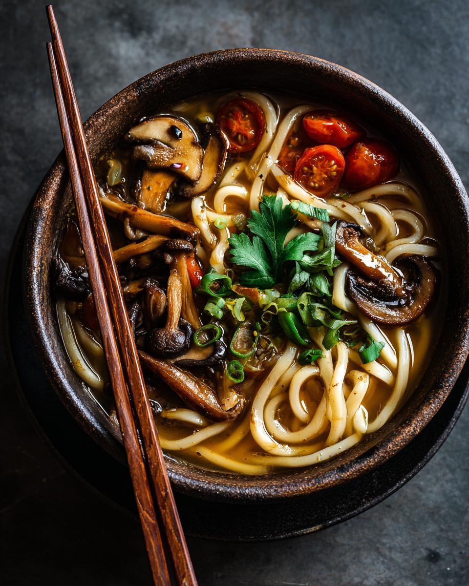 Miso Udon Noodle Soup with Teriyaki Mushrooms - detail 2