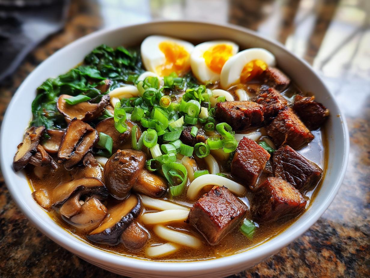 Miso Udon Noodle Soup with Teriyaki Mushrooms - detail 3
