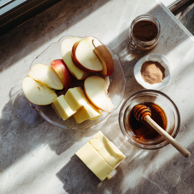 Irresistible Salted Caramel Apple Bars: 3 Perfect Fall Hits 5 Flat lay of apple bar ingredients