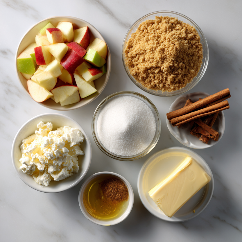 Ingredients for caramel apple cheesecake bars
