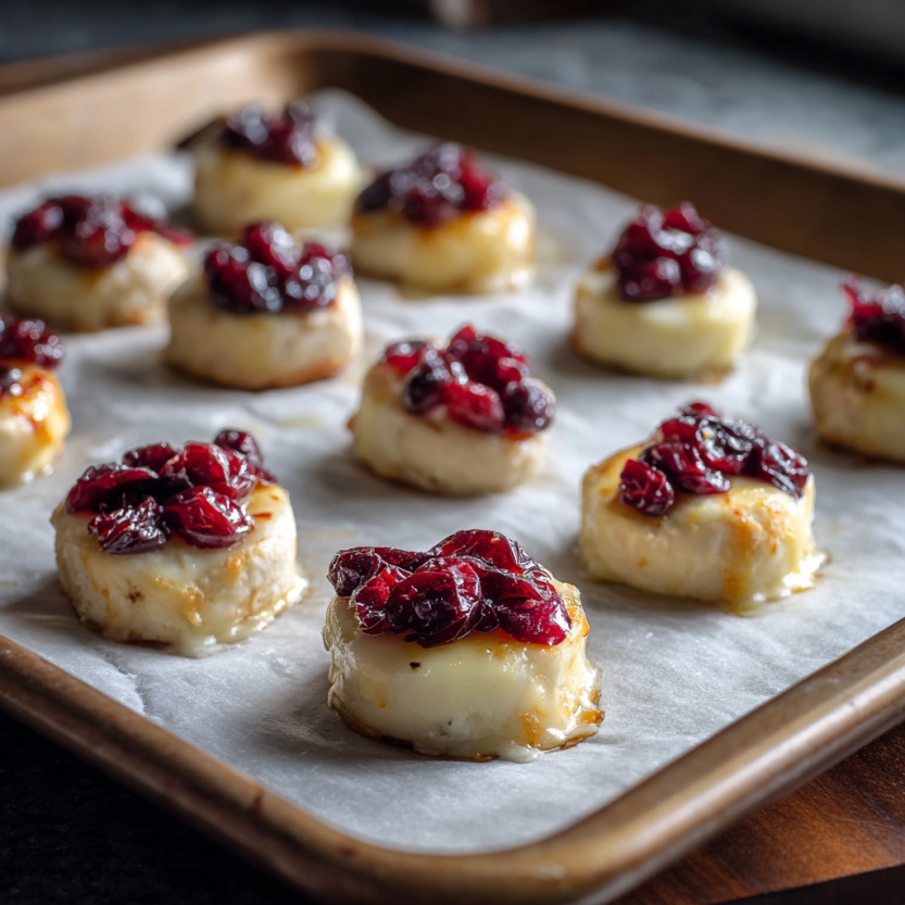 Amazing 5-Ingredient Baked Cranberry Brie Bites 6 Puff pastry cranberry bites mid-bake
