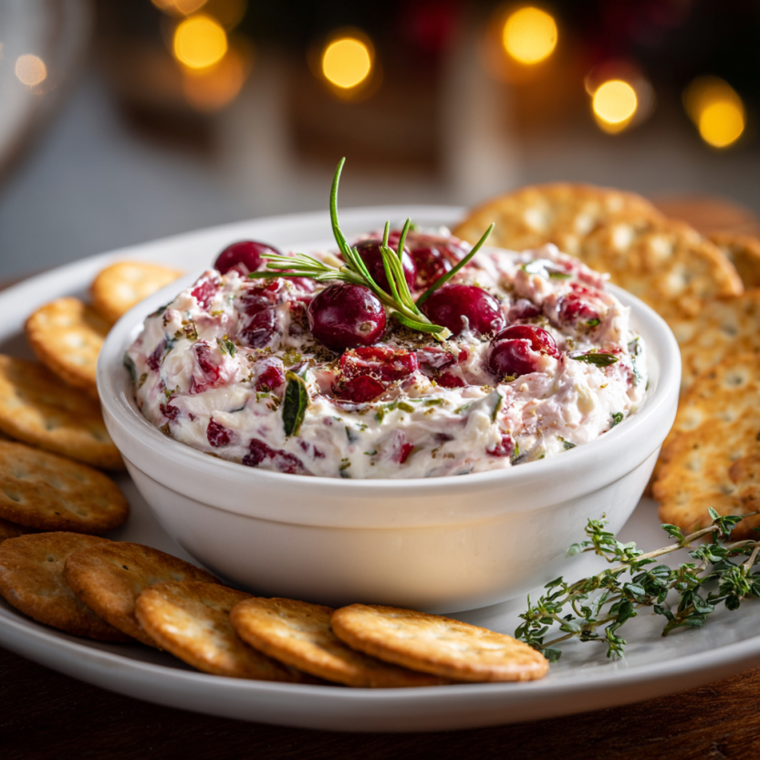 Cranberry dip garnished and served with crackers