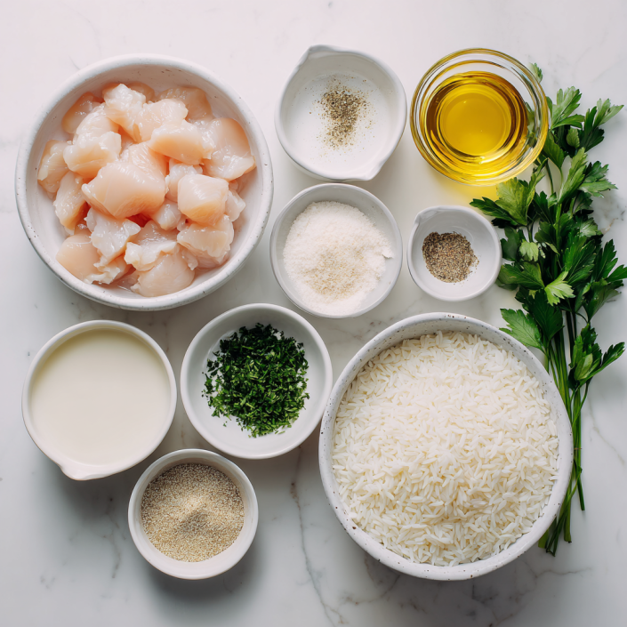 Best Instant Pot Creamy Chicken and Rice 5 Ingredients for creamy Instant Pot chicken and rice on marble counter