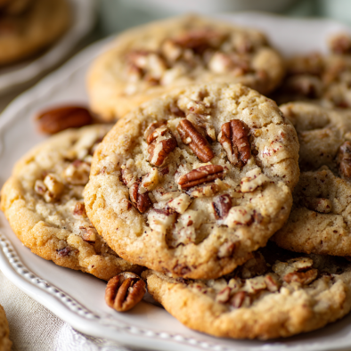 Baked maple pecan cookies close-up