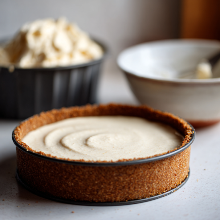 Graham crust being prepared for cheesecake