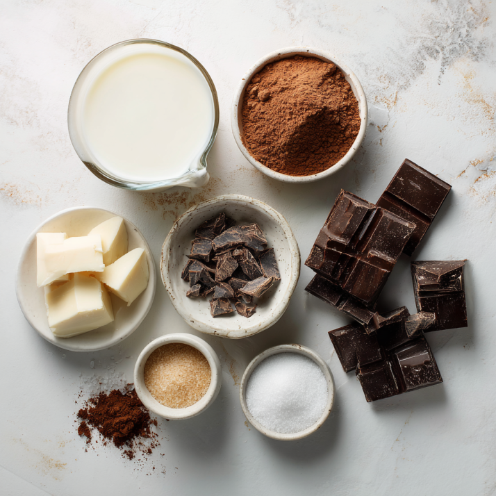 Ingredients for Paris hot chocolate on counter