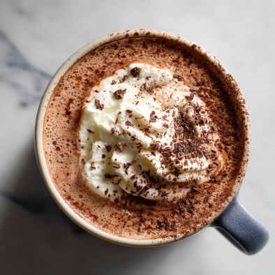 Creamy hot chocolate with whipped cream