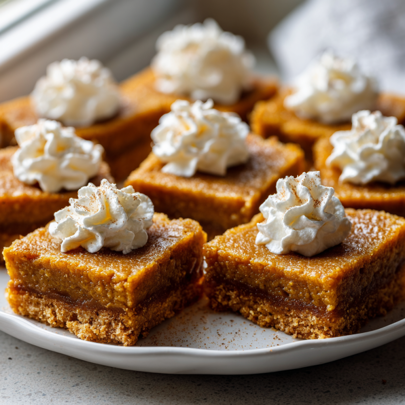 Pumpkin bars served on white plate
