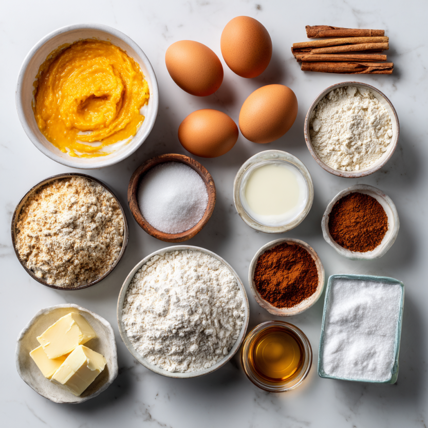 Pumpkin pie bar ingredients arranged