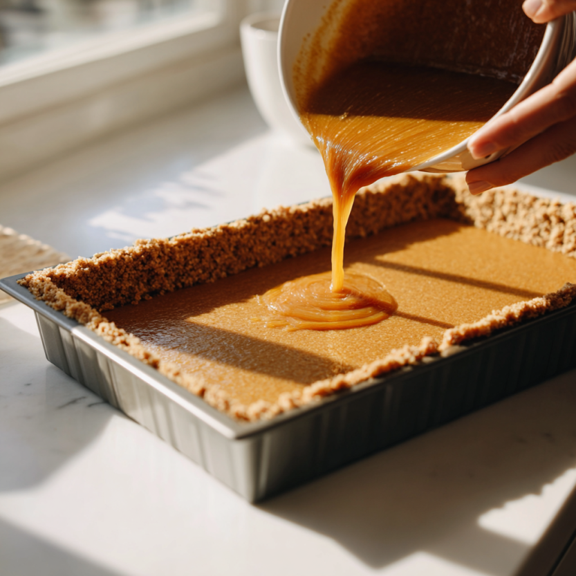 Pumpkin bar crust and filling mid-process