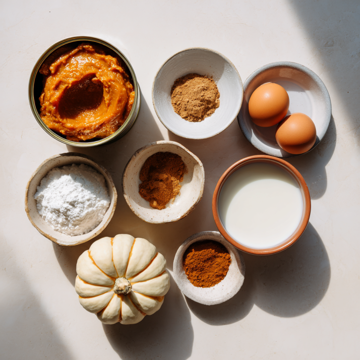 Award-Winning Pumpkin Pie: 1 Creamy Dream 5 Pumpkin pie ingredients displayed on white surface
