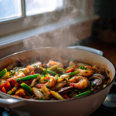 Delicious Crab and Shrimp Seafood Bisque: 5 Star Taste 6 Cooking aromatics and seafood stock for creamy bisque