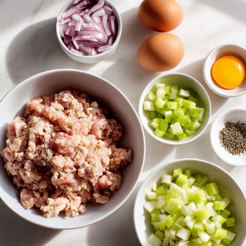 Easy & Tasty Turkey Stuffing Balls: 25 Min Magic 4 Ingredients for turkey stuffing balls neatly arranged