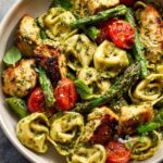Spring and Summer DINNER: One-Pan Pesto Chicken, Tortellini, and Veggies, Asparagus, Tomatoes