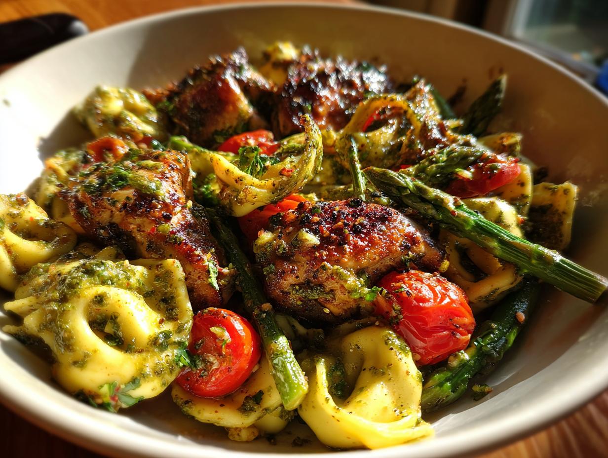 1 Pan, 15 Mins: The Best *Spring and Summer DINNER* 5 Spring and Summer DINNER: One-Pan Pesto Chicken, Tortellini, and Veggies, Asparagus, Tomatoes - detail 2