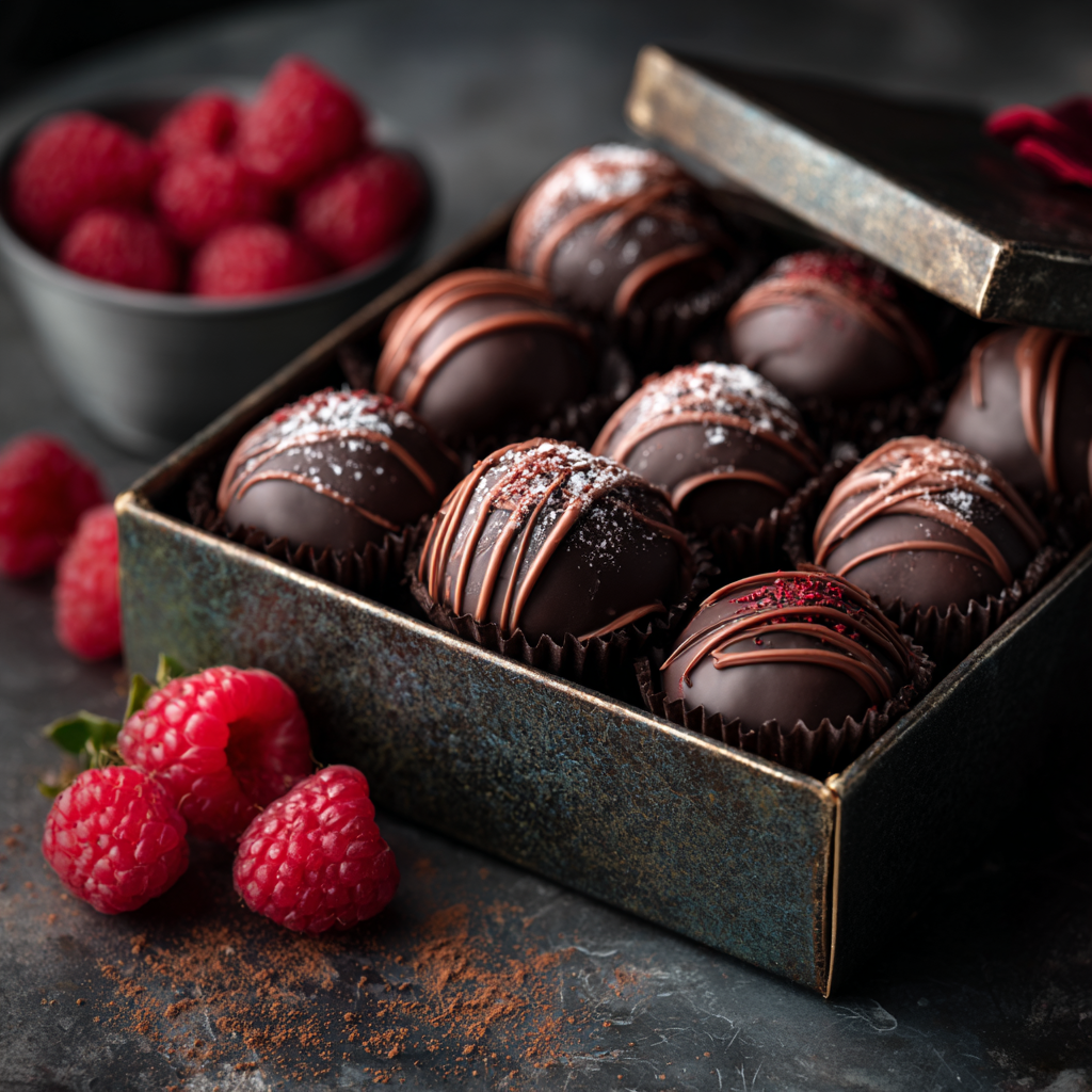 VALENTINE DESSERTS, PINK TREATS & ROMANTIC SWEETS FOR A HEARTWARMING CELEBRATION 13 Chocolate raspberry truffles with fresh berries