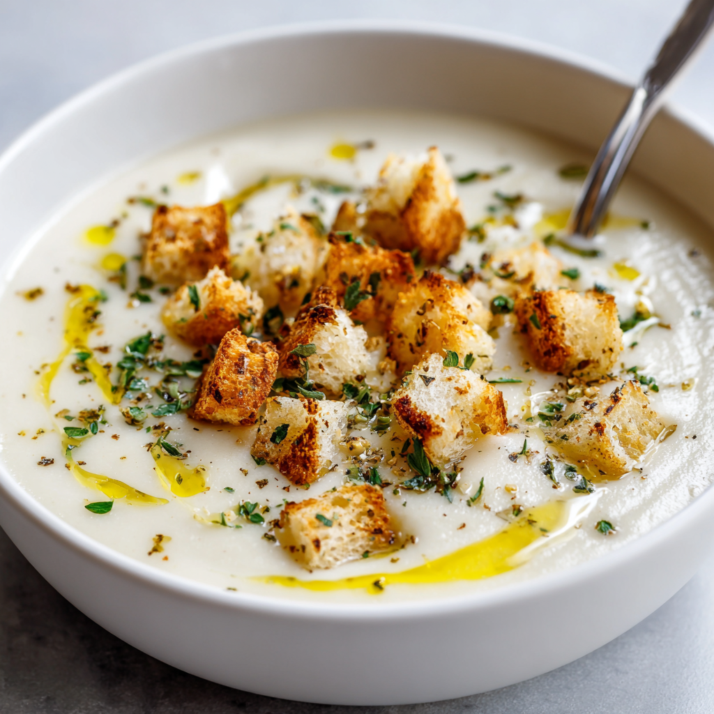 Cozy Winter Soups & Easy Comfort Dinners: A Heartwarming Guide for Cold Nights 14 Creamy cauliflower soup topped with herbs