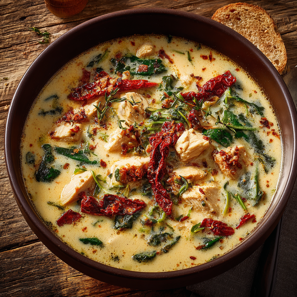 Cozy Winter Soups & Easy Comfort Dinners: A Heartwarming Guide for Cold Nights 4 Tuscan chicken soup with cream and sun-dried tomatoes