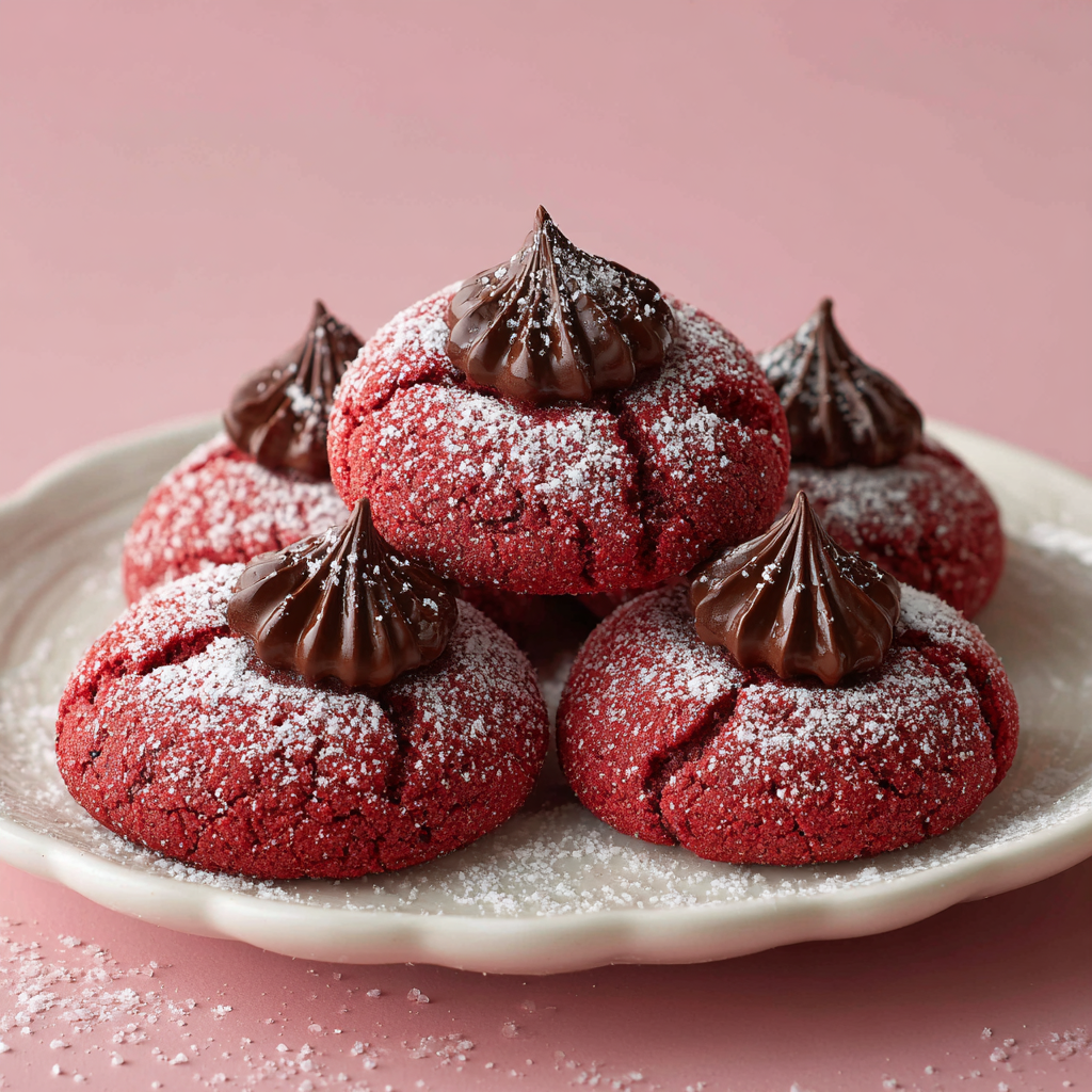 VALENTINE DESSERTS, PINK TREATS & ROMANTIC SWEETS FOR A HEARTWARMING CELEBRATION 3 Red velvet blossom cookies with chocolate centers