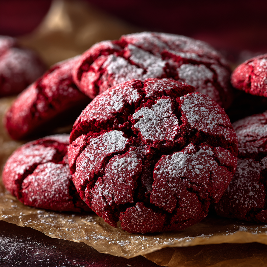 VALENTINE DESSERTS, PINK TREATS & ROMANTIC SWEETS FOR A HEARTWARMING CELEBRATION 5 Red velvet crinkle cookies with powdered sugar