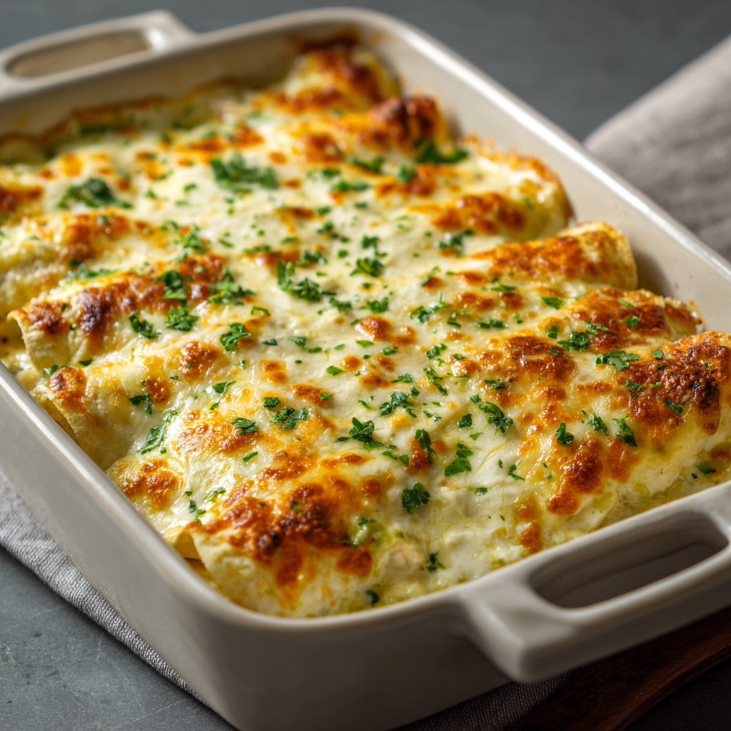 Cozy Winter Soups & Easy Comfort Dinners: A Heartwarming Guide for Cold Nights 16 White chicken enchiladas baked with cheese