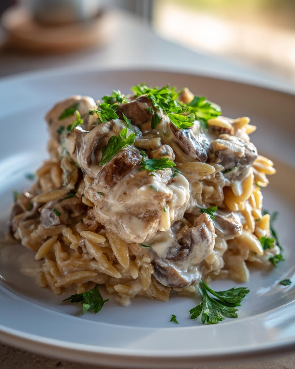 Creamy Chicken & Mushroom Orzo: Cook in 1 Pan! 4 Creamy Chicken & Mushroom Orzo Skillet (No Sausage) - detail 1