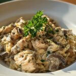 Creamy Chicken & Mushroom Orzo Skillet (No Sausage)