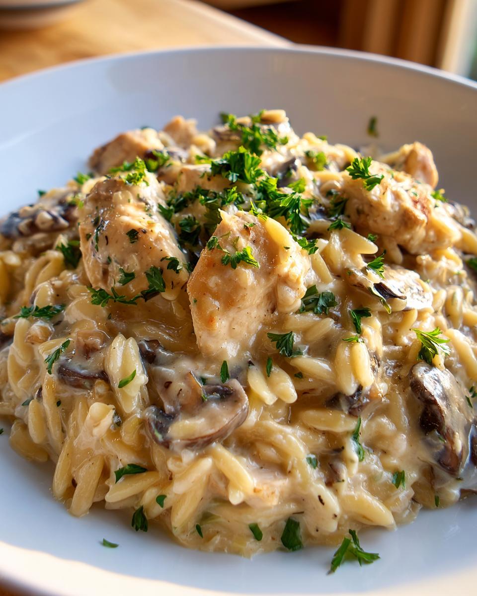 Creamy Chicken & Mushroom Orzo: Cook in 1 Pan! 5 Creamy Chicken & Mushroom Orzo Skillet (No Sausage) - detail 2