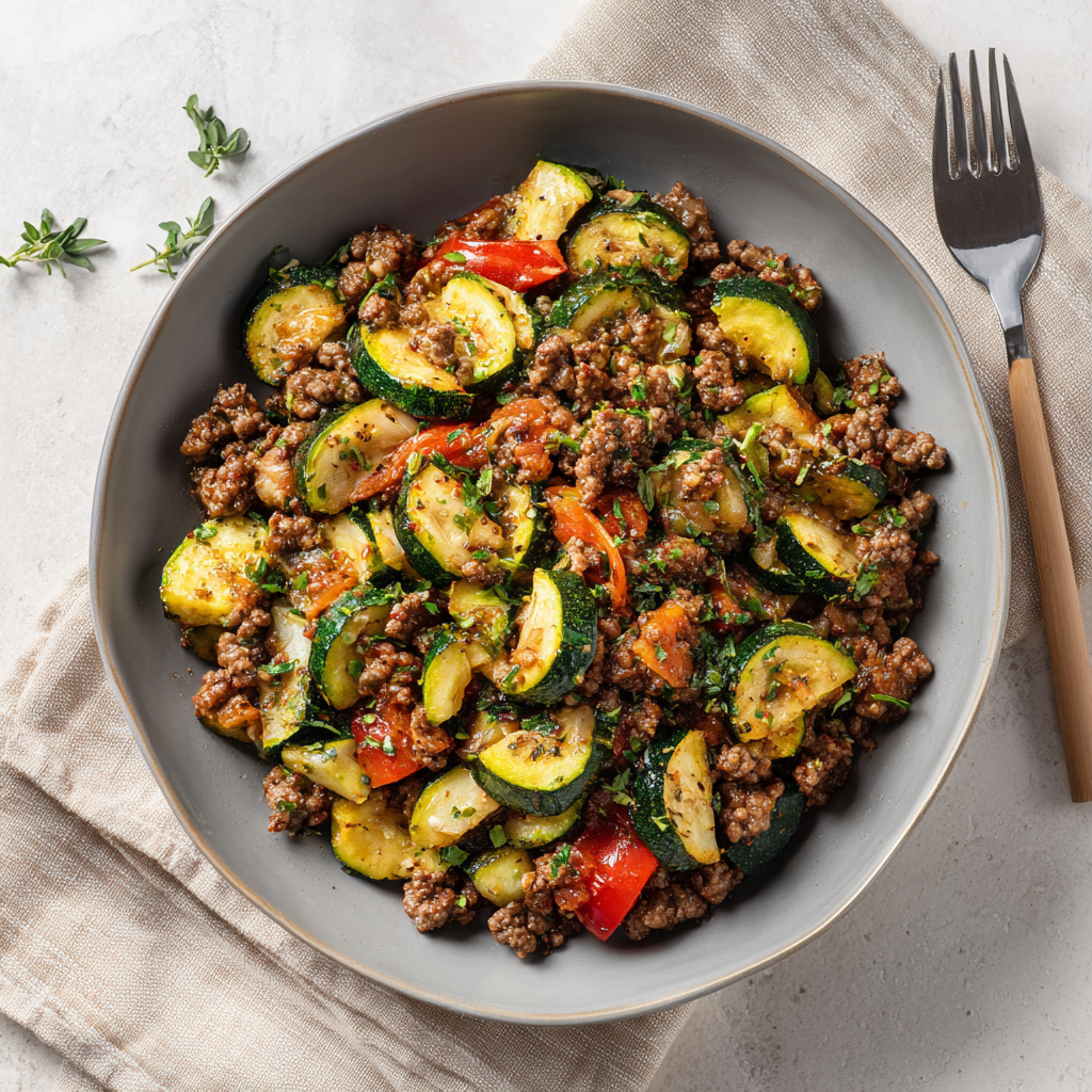 Easy One-Pan & Skillet Dinners: 21 Skillet Chicken, Beef & Keto Recipes 14 Keto beef zucchini skillet