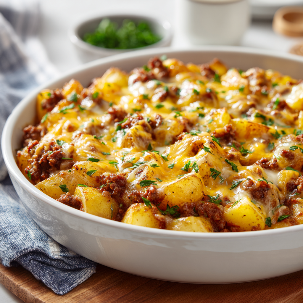 Easy One-Pan & Skillet Dinners: 21 Skillet Chicken, Beef & Keto Recipes 18 Cheesy beef potato skillet