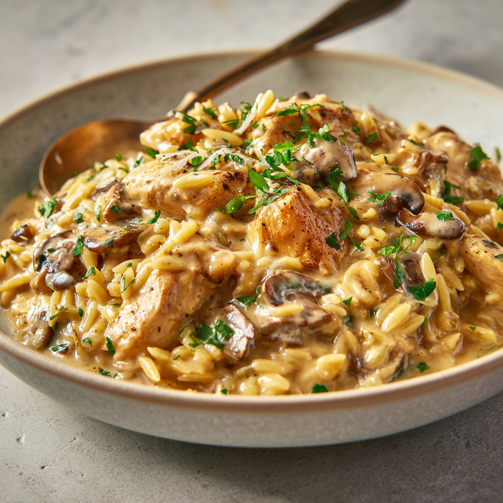 Easy One-Pan & Skillet Dinners: 21 Skillet Chicken, Beef & Keto Recipes 4 Creamy chicken mushroom orzo skillet