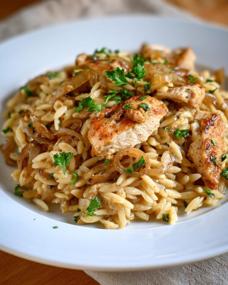 Creamy French Onion Chicken Orzo Dinner