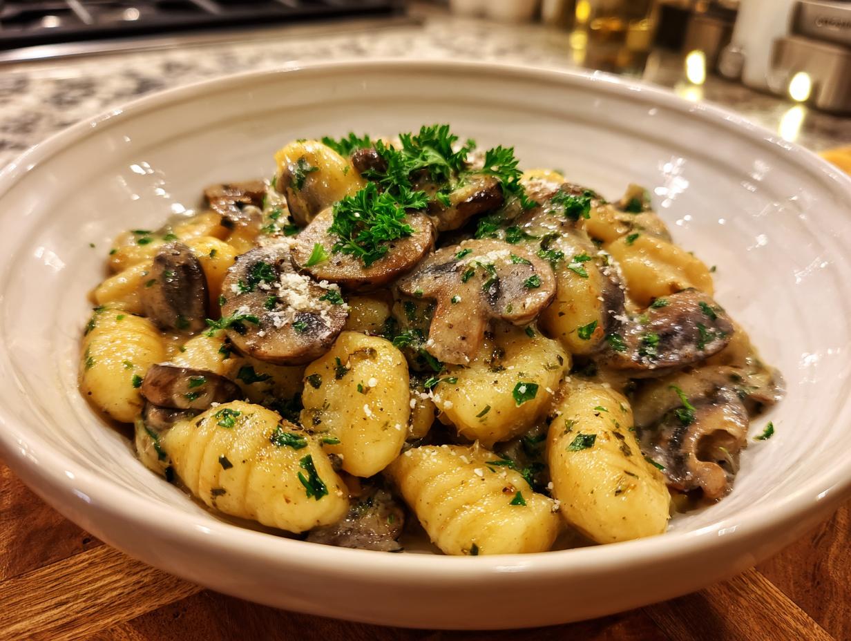 4 Ingredients to Make Delicious Creamy Mushroom Gnocchi! 5 Creamy Mushroom Gnocchi (Vegetarian) - detail 2