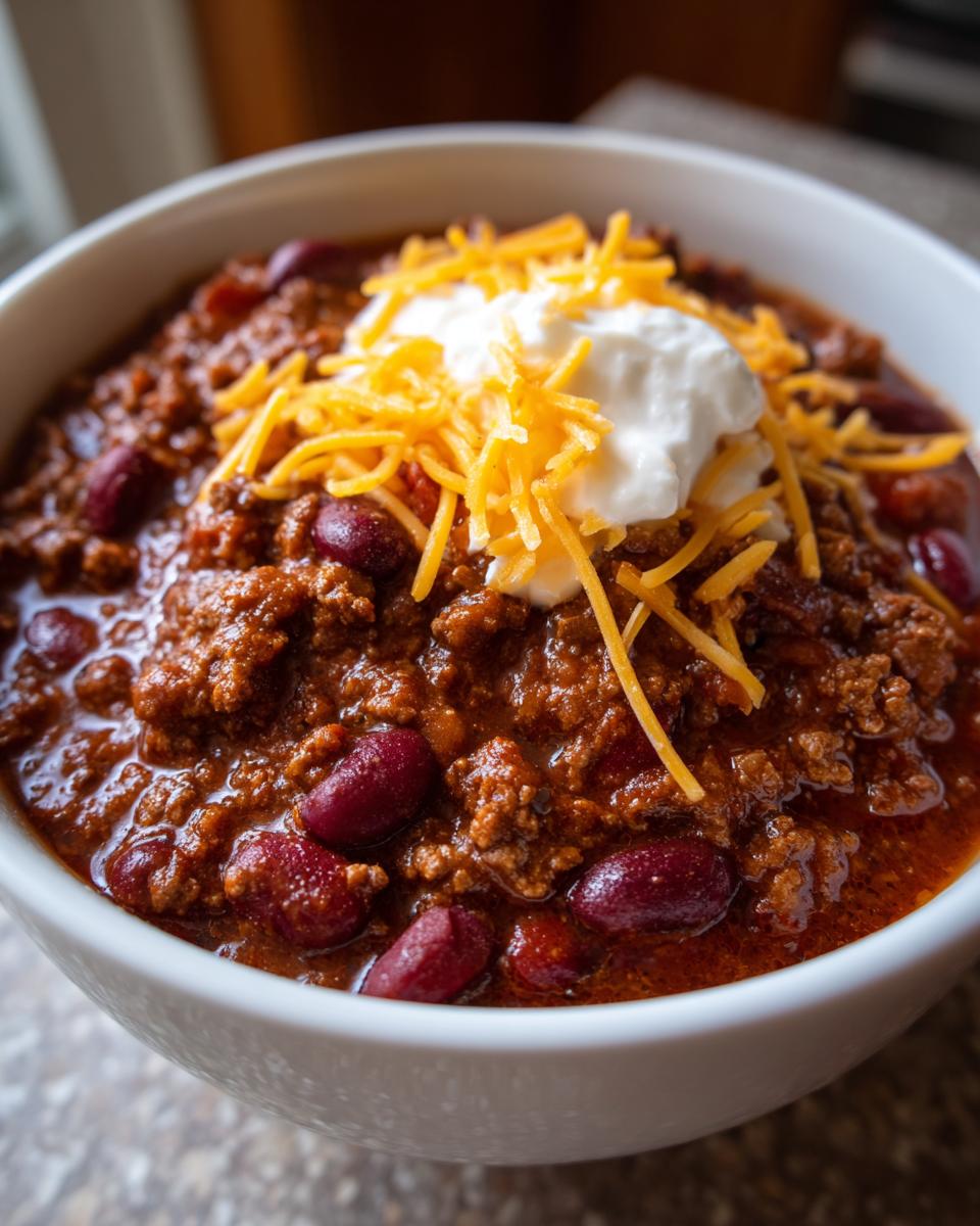 The Best Ever Chili Recipe, made with ground beef, beans and the perfect mix of chili spices. - detail 1