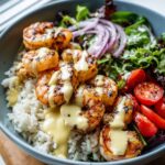 Grilled Shrimp Bowl Recipe with Creamy Garlic Sauce and Seafood Dishes