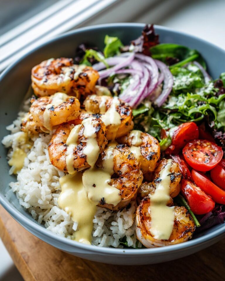 Grilled Shrimp Bowl Recipe with Creamy Garlic Sauce and Seafood Dishes