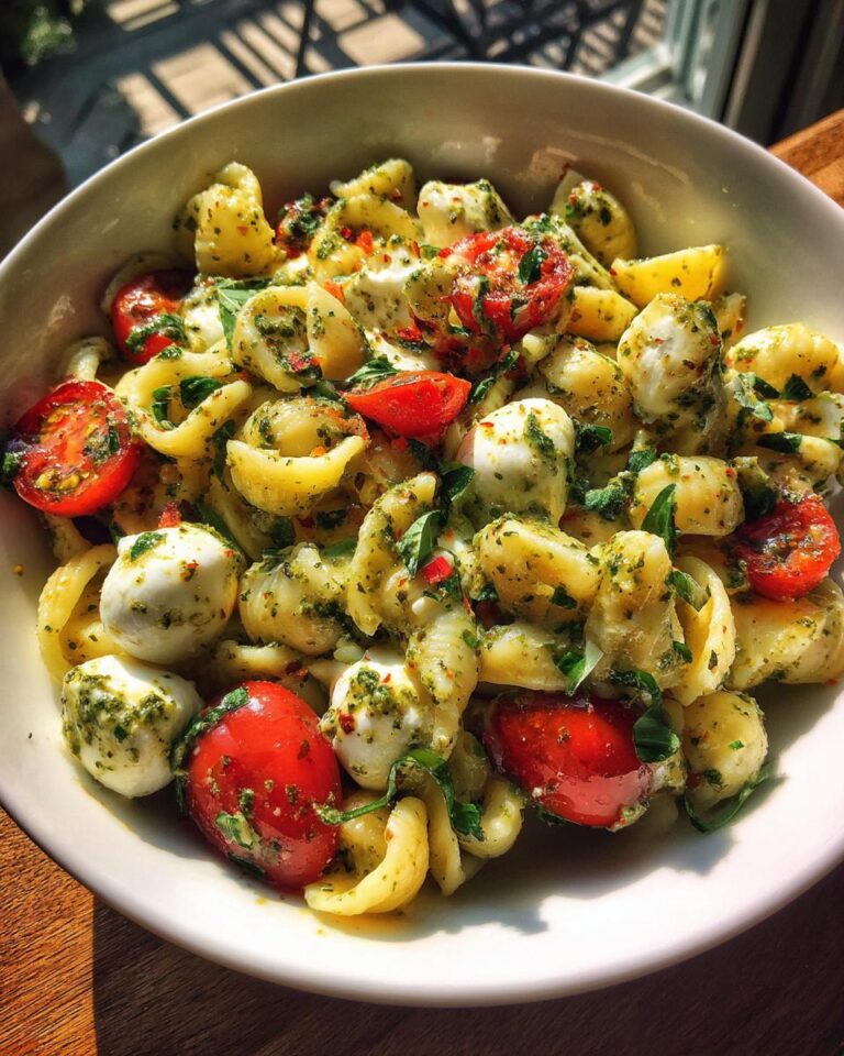 Light and Creamy Pesto Caprese Pasta Salad